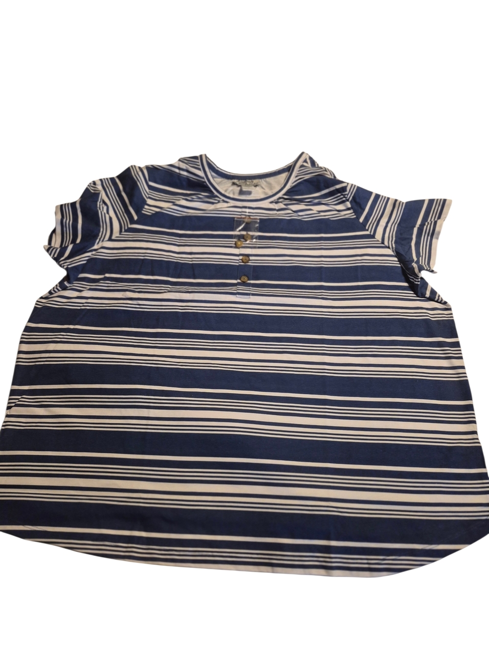 New Ladies Plus Size Blue & White Striped Short Sleeve Blouse 4X
